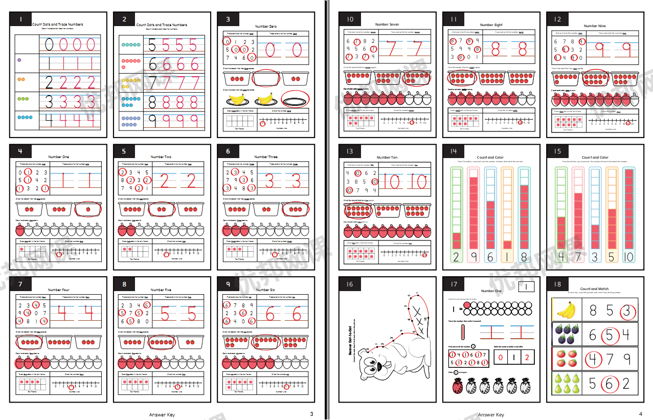 《Kindergarten Math》数学启蒙基础英文练习册附答案PDF