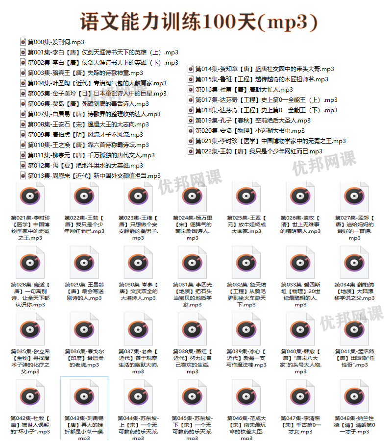 《语文能力训练100天》100个语文大人物故事 MP3音频