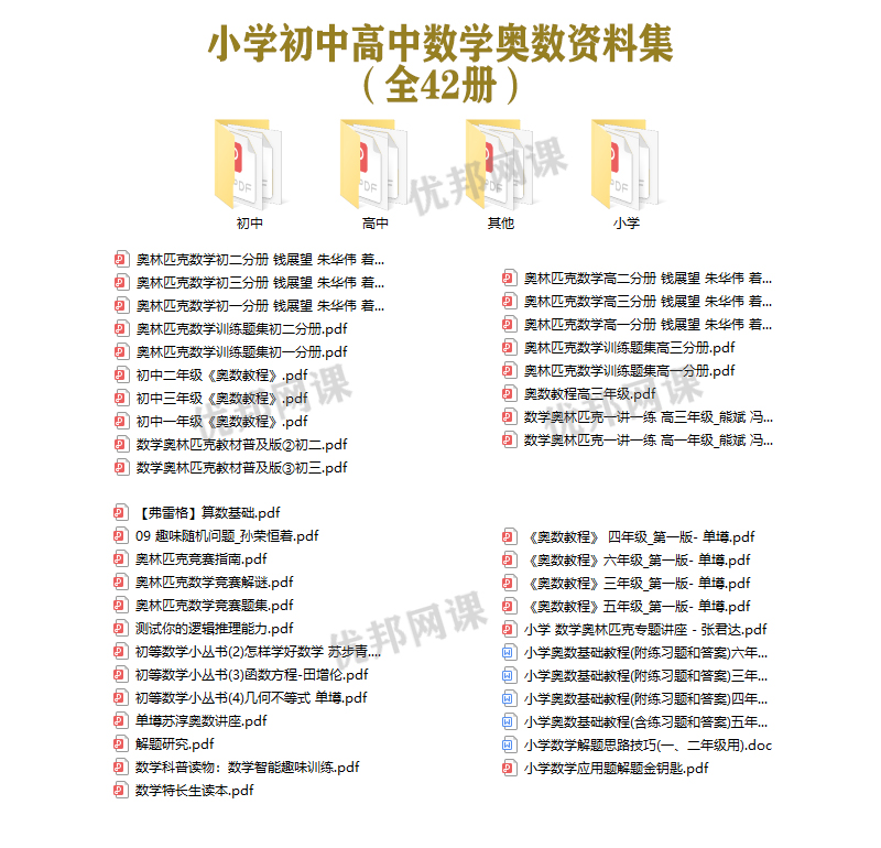 《小学初中高中数学奥数资料集》42册习题教材PDF