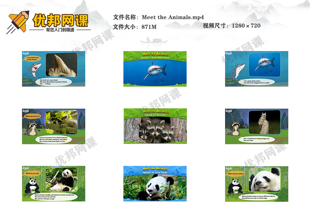 《Meet the Animals》全62集动画MP4+配套音频MP3+故事书PDF