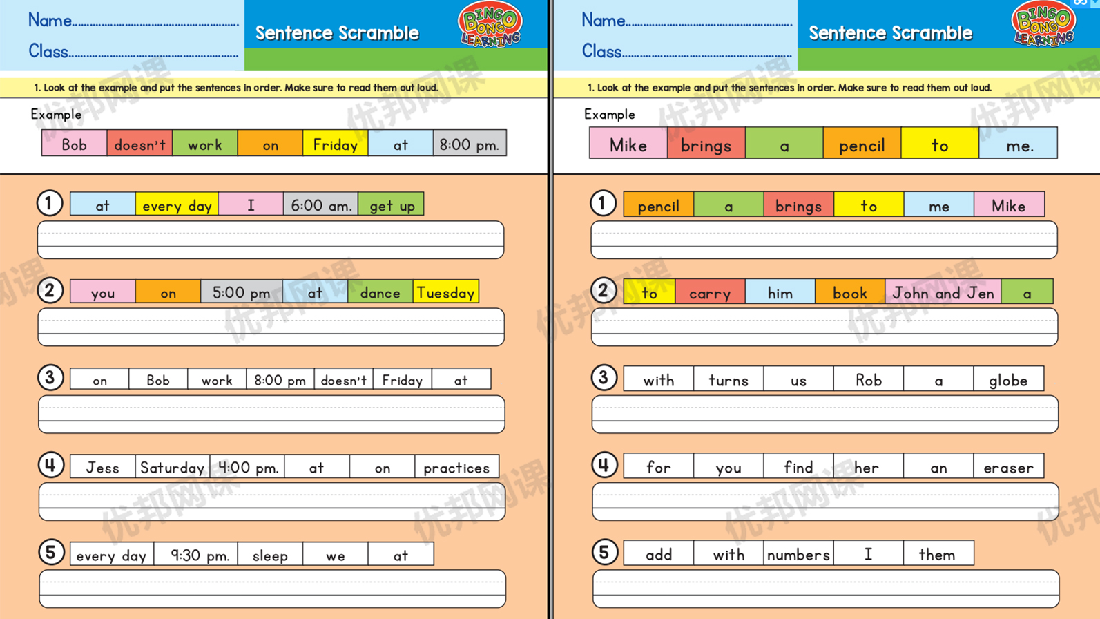 《20页连词成句练习作业纸》小学英语全彩高清PDF